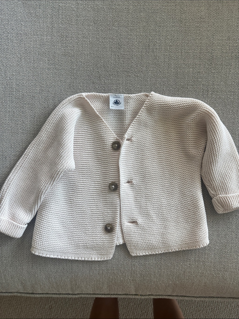 Petit Bateau Cream Knit Baby Cardigan 6m
